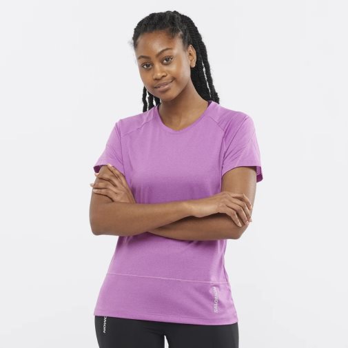 Lavender Salomon Cross Run Short Sleeve Women's T-Shirts | IE FN7893